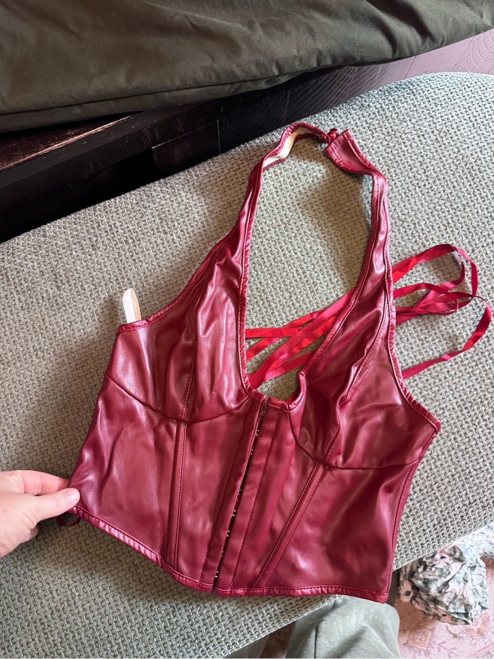 Red pleather corset top